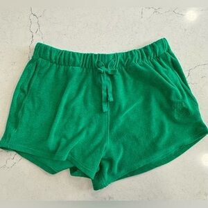 Love & Sports Girls Terry Sweat Shorts Green S (4-6) Drawstring Elastic Waist